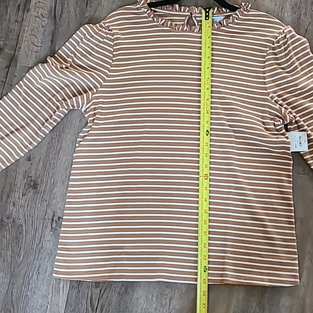 CROFT & BARROW WOMENS BROWN AND WHITE PLUS SIZE STRIPED LONG SLEEVE TOP SIZE XXL - Picture 12 of 12